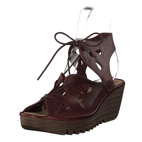 Fly London Dark Brown Leather Wedges - Picture 2 of 11